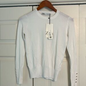 Never worn White Zara Sweater with gold button sleeves